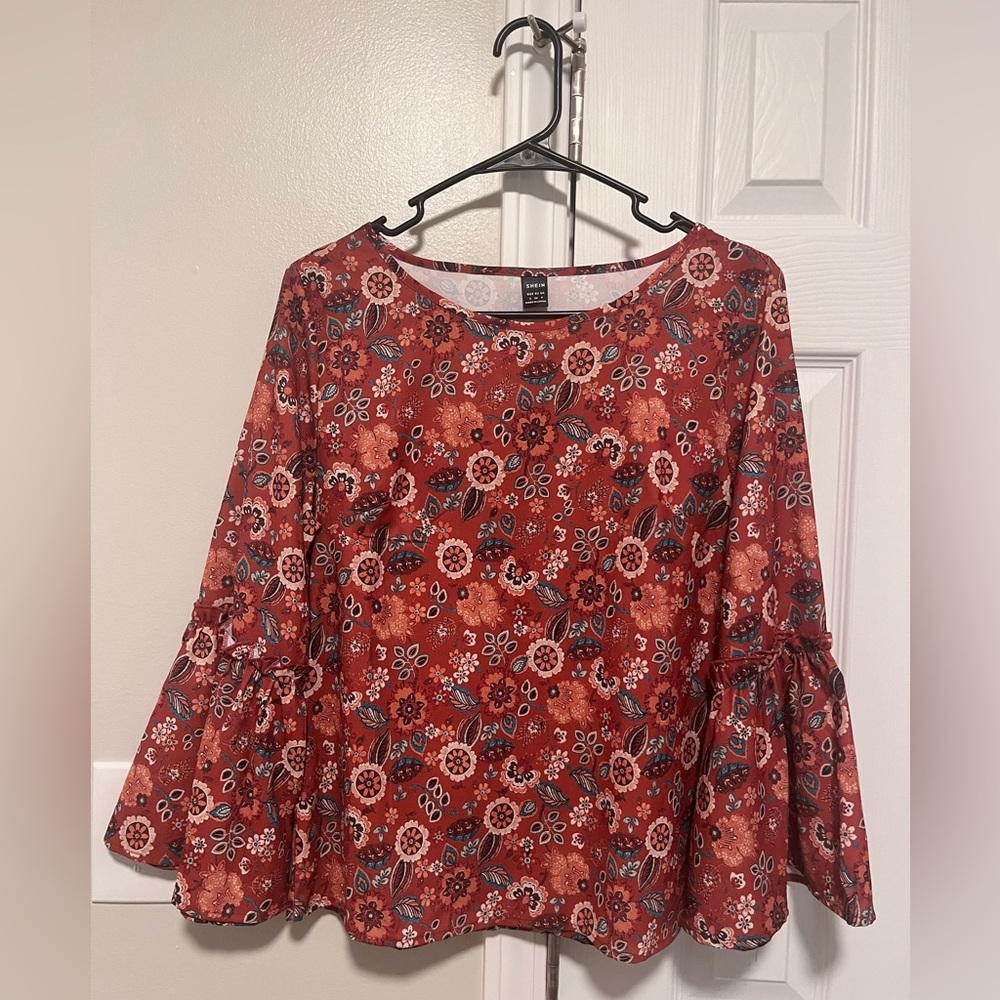 Floral Bell Sleeve Top - Orange